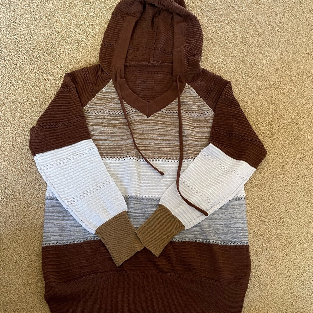 New stripe sweater w hood.